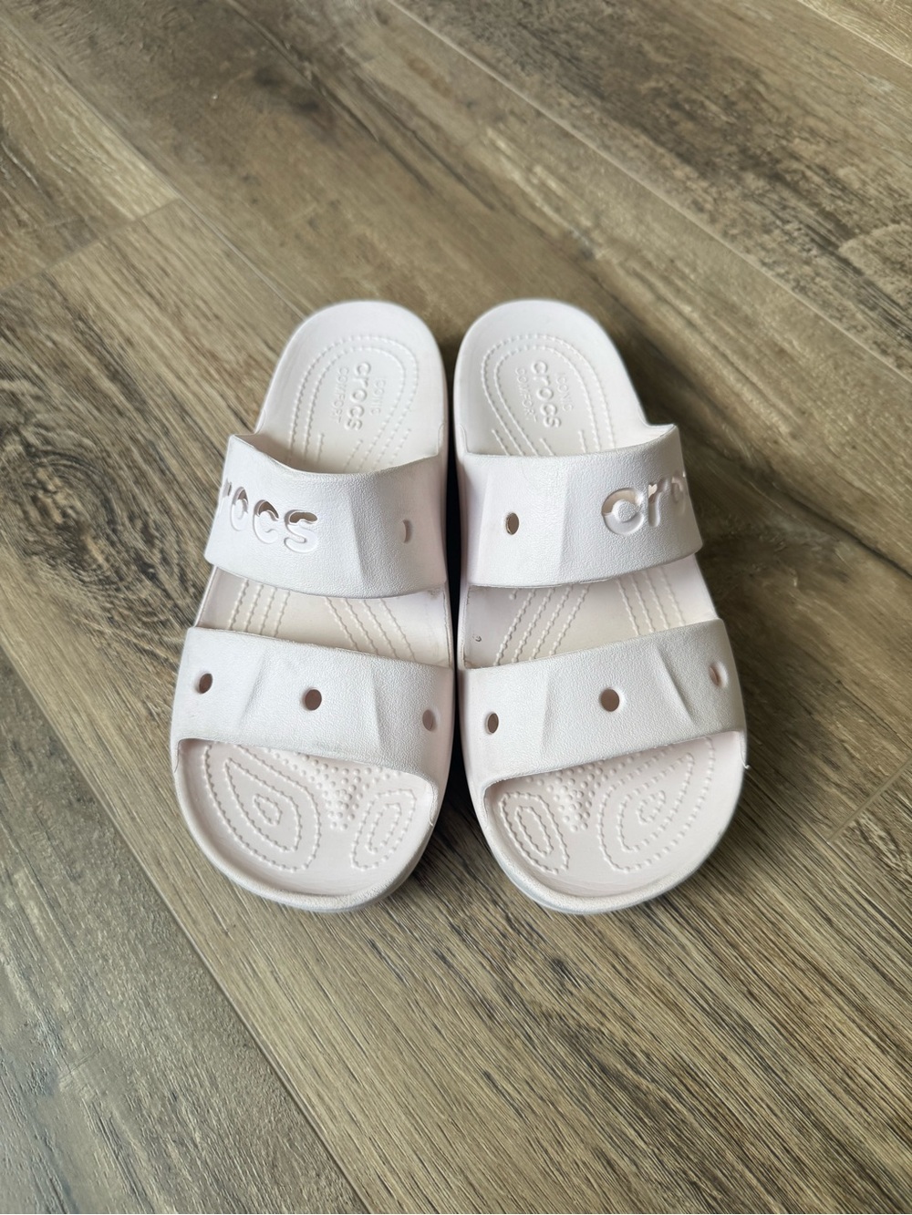 CROCS Double-Strap Slide Sandals in Light Pink